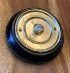 Dark Oak Wooden Plinth with 100mm Round Brass Bell Push (BH1008B/PB1420)